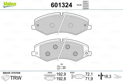 VALEO 601324 Fren Balatası On Dıscovery 4 10-16 Range Rover Sport 10> Range Rover 13> LR134700