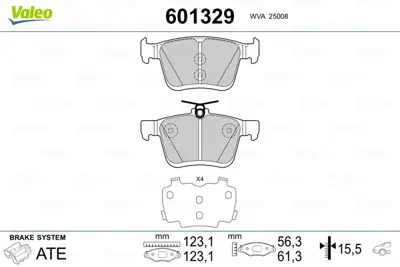 VALEO 601329 Arka Fren Balatası Golf Vıı A3 1,2 / 1,4tfsı 1,6 / 2,0tdı 12> 8V0698451B 8V0698451F JZW698451AA