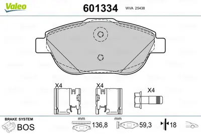 VALEO 601334 On Fren Balatası C3 Iıı Ds3 C3 Pıcasso P2008 Epc Dv6c (11 / 2009 ) 1647863580 3649095