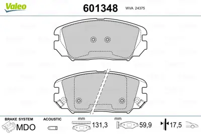 VALEO 601348 On Fren Balatası Hyundaı Elantra 05-11 Coupe 02-> Sonata 01-05 Tucson 04-08 Cerato 08-10 Magentıs 01 581013FA11 581013LA20