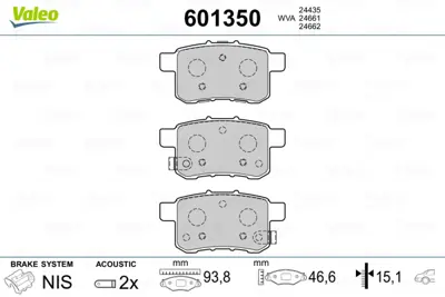 VALEO 601350 Arka Fren Balatası Accord 09>12 43022TL1G02