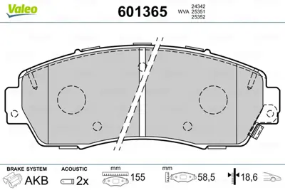 VALEO 601365 On Fren Balatası Honda Crv 2,4 2012> Crv 1,6 Dtec 2015> Crv 2,2 Dtec 2012> 