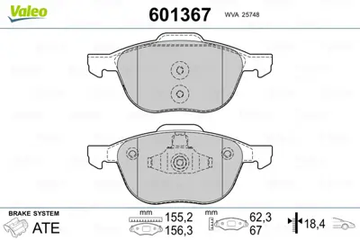 VALEO 601367 On Fren Balatası Connect 13 /> 1.5-1.6 Tdcı 1.0 Ecoboost   Kuga  Iı 4x2 13 /> 1.5-1.6 Ecoboost-1.5-2 MECV6J2K021AA