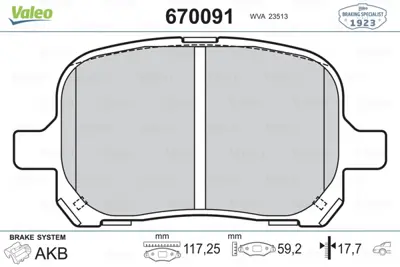 VALEO 670091 Fren Balatası Toyota Camry 3.0 V6 24v 96-01 Prevıa Tarago 4465YZZCL