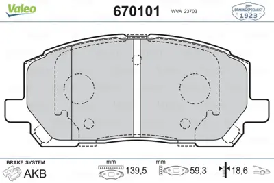 VALEO 670101 Dısk Fren Balatası (Ön) Lexus Rx 300 3.0 98>03, Rx 350 