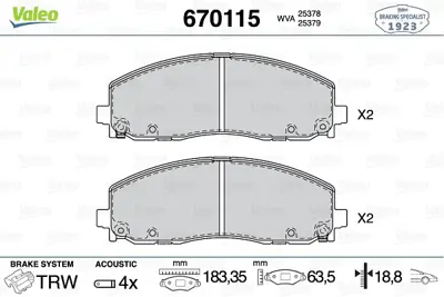 VALEO 670115 On Fren Balatası Grand Voyager V Rt 3.6 02>11 Fıat Freemont 2.0 11> K68144163AF