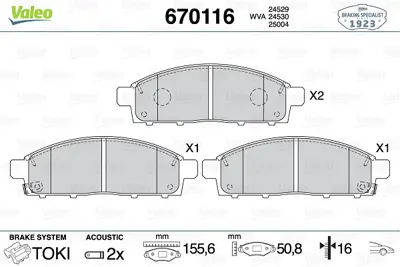 VALEO 670116 Dısk Fren Balatası (Ön) Fıat Fullback 2.4 D 2wd 154 16v 05.16>- Fr, Fıat Fullback 2.4 D 4wd 154 16v  4605A198 6000611054