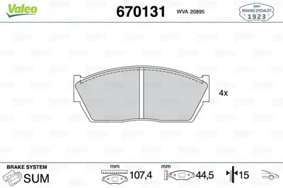 VALEO 670131 Dısk Fren Balatası (Ön) Honda Accord 1.6/1.8 01/78-12/83 Honda Accord Aerodeck 1.6/1.8 10/76-12/83 H 45022SA0N60