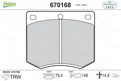 VALEO 670168 Dısk Fren Balatası (Ön) Ford Escort I, Iı 69>80, Taunus 72>82, Granada 72>85, Caprı 68>87 5H10331000 GBP216 GBP216AF