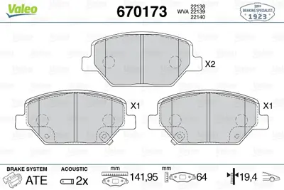 VALEO 670173 Fren Balatası Ön 84120877