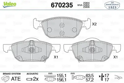VALEO 670235 Fren Balatası On Honda Accord 2008-2013 Honda Cıvıc Hatchback 2012-> 45022TV2E02