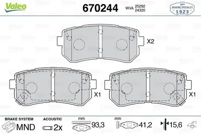 VALEO 670244 Arka Balata Hyundaı İx35 1.6-2.0-2.0 4wd 10 Kıa Cerato Iı 2.0-1.6 Cvvt-2.0 Gdı 10 58302D7A00