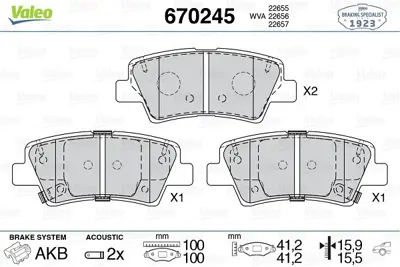 VALEO 670245 Arka Disk Fren Balatası Hyundaı Tucson 2.0d 06/15 Kıa Sportage 2.0/2.0d/2.4 09/15 58302D3A00