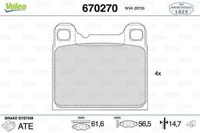 VALEO 670270 Arka Disk Fren Balatası Volvo 740 2.0/2.3/2.8 07/82-07/88 Volvo 740 2729119