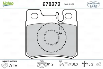 VALEO 670272 Arka Balata Mercedes W210 95-99 W124 86-93 W201 190e 89-93 W202 95-00 S202 96-01 A0054201720