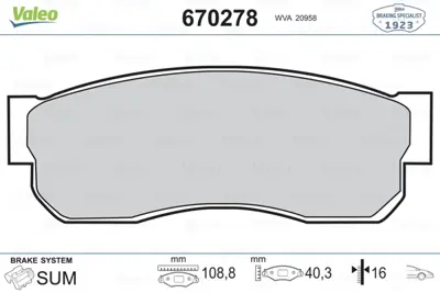 VALEO 670278 On Fren Balatası Sunny B11 / 2 82>92 / Justy / Lıbero 725191990 D106MS1825