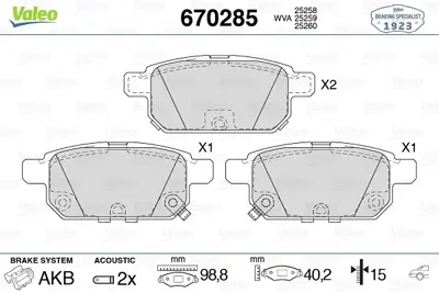 VALEO 670285 Arka Balata Swıft Iv 1.2 1.3ddıs 10 1.6 12 Sx4 1.6 1.6ddsi 12 15 Vitara 1.6 1.6ddsi 15 5580068L00