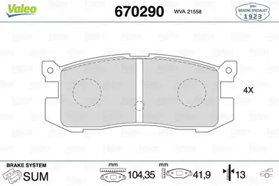 VALEO 670290 Arka Disk Fren Balatası Mazda 626 2.0/2.2 06/87-05/92 Mazda 626 Coupe 1.8/2.0/2.2 06/87-07/91 GJY72648Z9A