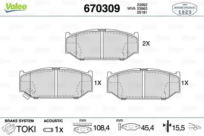 VALEO 670309 Fren Balatası Ön 5581057K01