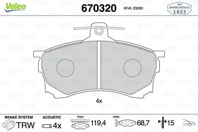 VALEO 670320 On Fren Balatası Carısma 1.6ı 96-01 MR407944