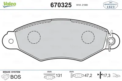 VALEO 670325 Fren Balatası Ön 4106000QAG 425487 7701209117