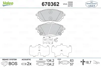 VALEO 670362 On Fren Balatası Toyota Corolla 2013->  Aurıs 2012-> 1.33 1.6 Benzınlı 1.4 D4d Dızel 446502391