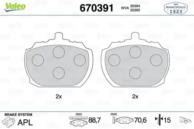 VALEO 670391 Dısk Fren Balatası (Ön) Ford Transıt 100 1.5/1.6/1.7/2.0/2.4d/2.5d 01/71-10/86 Ford Transt 115 1.6/2 89VX2KO21AA