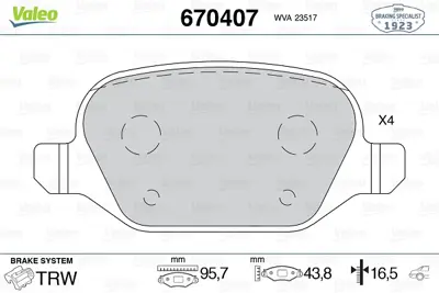 VALEO 670407 Arka Balata Lınea Tüm Modeller Alfa 147 01 156 Gt 03-10 77364839 9949334