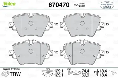 VALEO 670470 Fren Balatası On Bmw F40 F45 F46 F48 F39 G30 G01 G02 Z4 G29 Mını F60 F54 34106860019 34116890553