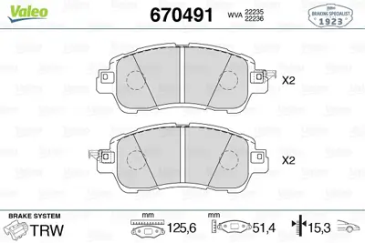 VALEO 670491 Fren Balatası On Mazda 2 14-> DBY13328ZA