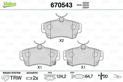 VALEO 670543 Dısk Fren Balatası (Ön) Chrysler Pt Cruıser 1.6/2.0/2.4/2.2d 06/00-09/10 