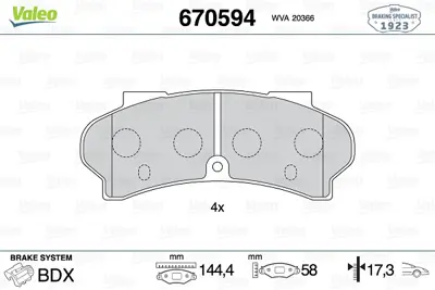 VALEO 670594 Dısk Fren Balatası (Ön) Peugeot J9 03.80 - 10.91 425309