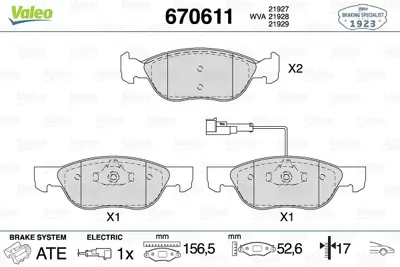 VALEO 670611 Dısk Fren Balatası (Ön) Alfa Romeo 145 1.9d 10/94-01/01 Alfa Romeo 146 1.8/1.9d 10/96-10/01 Fıat Bar 9949048