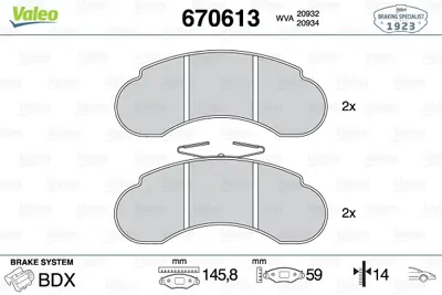 VALEO 670613 Dısk Fren Balatası (Ön) Mercedes 200ge 2.0 09/89-07/93 Mercedes 230ge 2.3 09/89-07/00 Mercedes 240gd A6314200320