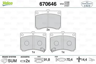 VALEO 670646 Disk Fren Balatası Ön Mx-3 1991 323 C Iv 1989-1994-323 C V 1994-1998-323 F Iv 1989-1994-323 F V 199 BRY43328ZA