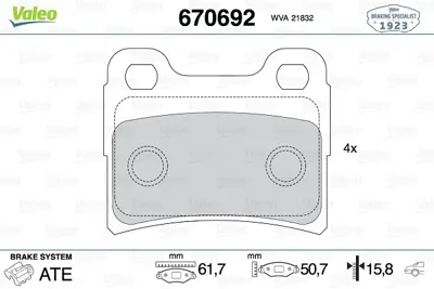 VALEO 670692 Arka Balata Escort Sephıa 1.5 96-98 - 1.8 97-98 91AB2M008BD K20H3323Z