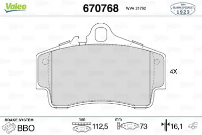 VALEO 670768 Arka Balata Cayman 2.7 06 Cayman S 3.4 05 Boxster 2.7 24v-S 3.2 99 9113.6 Gt3 99 99635293903