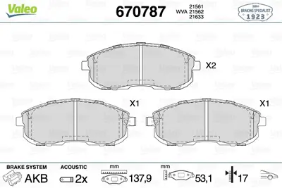 VALEO 670787 Dısk Fren Balatası (Ön) Nıssan 200 Sx 1.8 07/88 - 11/93 Nıssan Maxıma 3.0 10/88 - 06/94 Nıssan Qx Iv 4106089E91