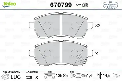 VALEO 670799 Dısk Fren Balatası (Ön) Mazda 2 1.5 11/14> D0YN3328ZB