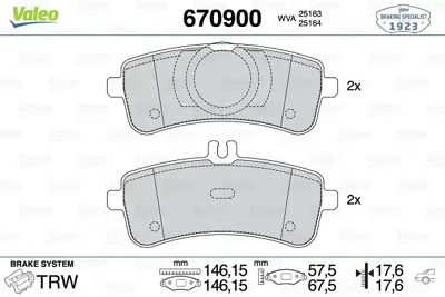 VALEO 670900 Arka Disk Fren Balatası Mercedes C63 Amg 4.0 10/14 Mercedes S63 Amg 5.5 07/13 A0064209020