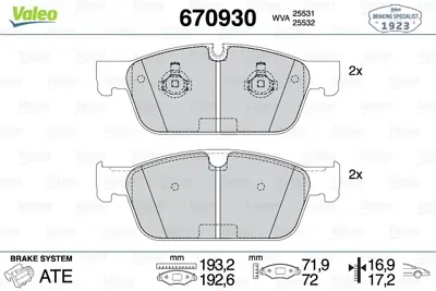 VALEO 670930 Ön Disk Fren Balatası Mercedes-Benz Ml550 2012 