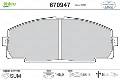 VALEO 670947 On Fren Balatası Toyota Hılux 2.5 3.0 D4d Pıckup 2007-> Hılux 2.5 4wd 2015-> 449126340