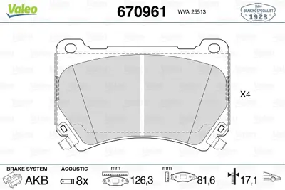 VALEO 670961 Dısk Fren Balatası (Ön) Hyundaı Equus 3.8/4.6 03/09> 581013MA11