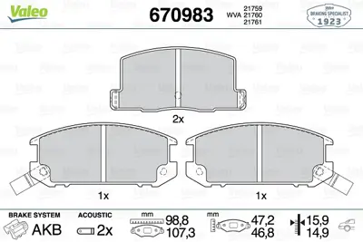 VALEO 670983 Arka Disk Fren Balatası Toyota Mr2 1.6/2.0/2.2 11/84-06/95 Toyota Mr2 1.6/1.8/2.0 11/84-09/05 449217051