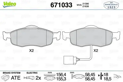 VALEO 671033 Dısk Fren Balatası (Ön) Ford Cougar 2.0/2.5 08/98-12/01 Ford Granada 2.0/2.9/2.5d 08/91-09/94 Ford M ME97BX2K021AD