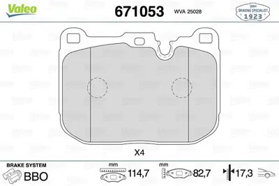 VALEO 671053 Dısk Fren Balatası (Ön) Bmw M2 3.0 11/15> Bmw M3 3.0 01/14 - 10/18 Bmw M4 3.0 03/16> 34112284765