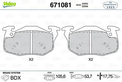 VALEO 671081 Ön Disk Fren Balatası Cıtroen Saxo 02/96 - 04/04 Peugeot 106 08/91 - 07/04 