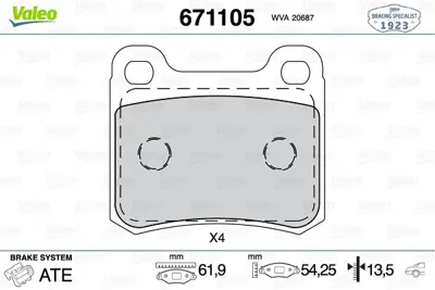 VALEO 671105 Arka Balata Mercedes W201 190 D/E 1.8-2.0-2.3-2.5-2. 80-90 A0014200120