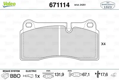 VALEO 671114 Arka Disk Fren Balatası Audı R8 Quattro 4.2/5.2 04/09 Audı R8 Spyder Quattro 4.2/5.2 02/10 420698451H