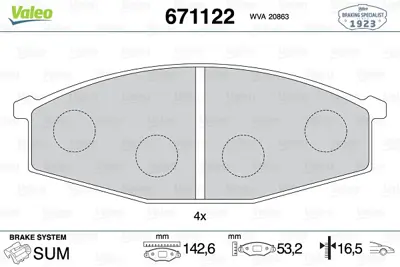 VALEO 671122 Dısk Fren Balatası (Ön) Nıssan Cabstar 2.3d/2.5d 12/81-07/95 Nıssan Patrol Gr 2.8d/4.2d 08/87-03/98  D1060C7192